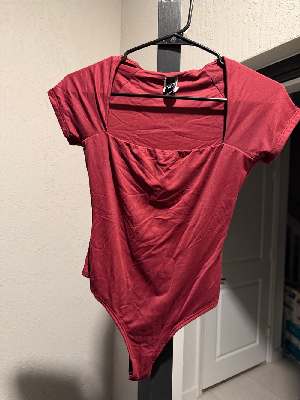 Windsor Red Square-Neck Short Sleeve Bodysuit